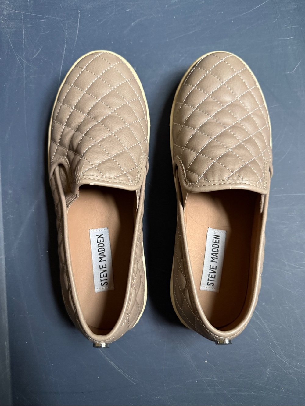 Steve Madden quilted taupe slip on shoes